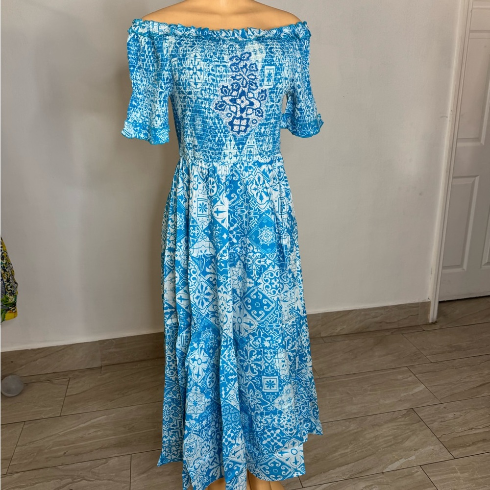 Blue Off-Shoulder Dress